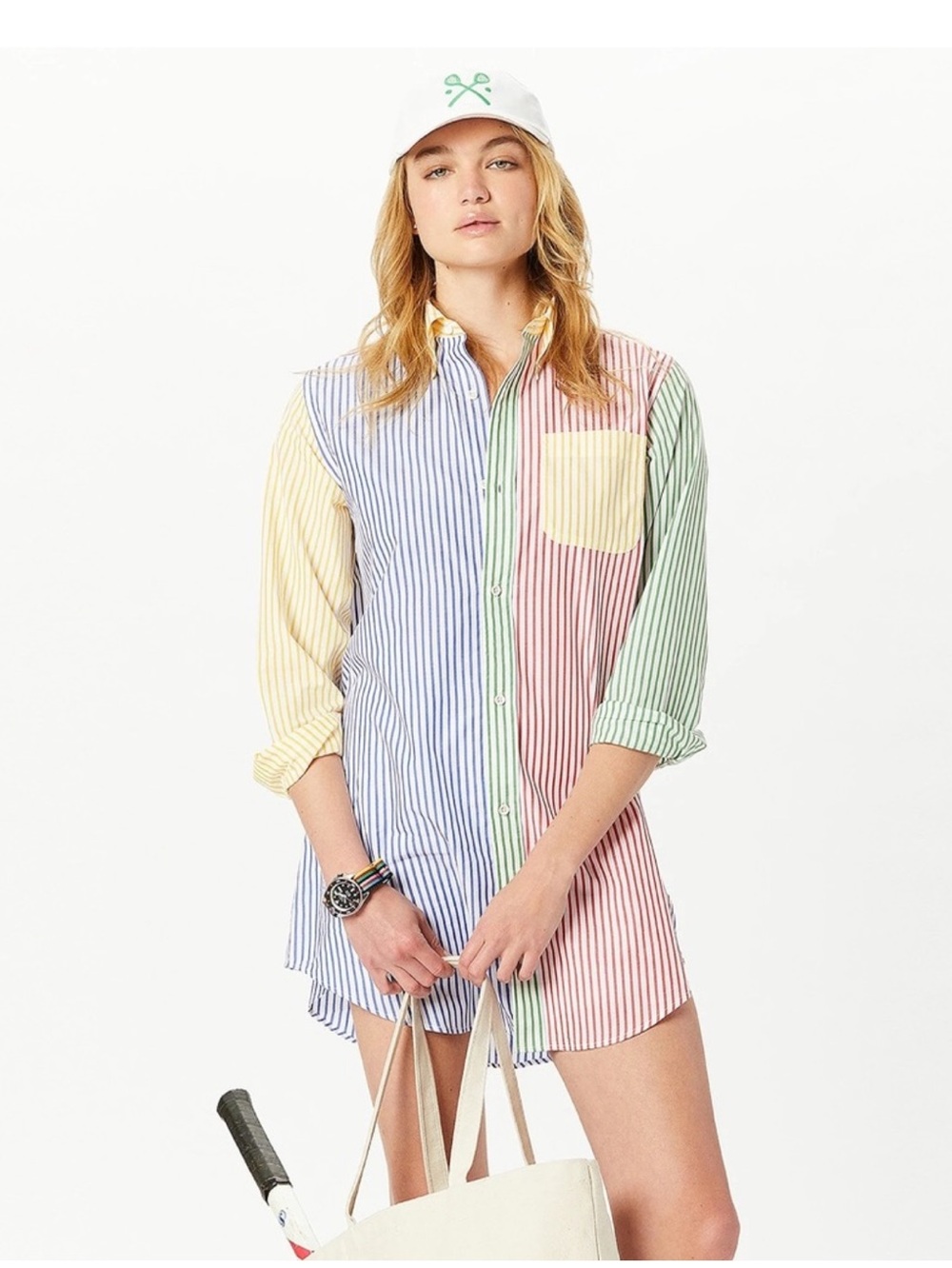 Rowing Blazers Fun Shirt multi stripe shirt dress coverup sz XL